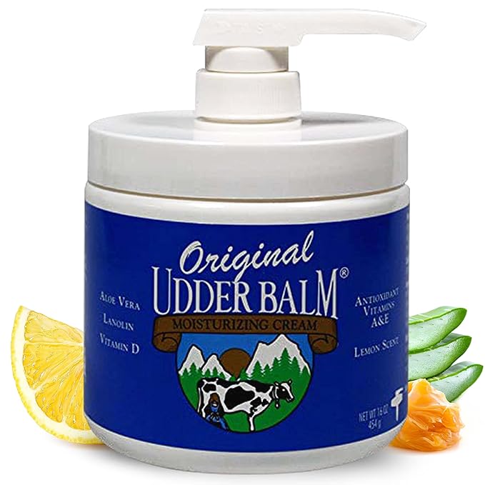 Original Udder Balm (NOT Cream or Lotion Body Moisturizing and Soothing for Dry, Cracked, Flaky, Rough Skin, 16 oz Pump Jar, Lemon Scent with Pump