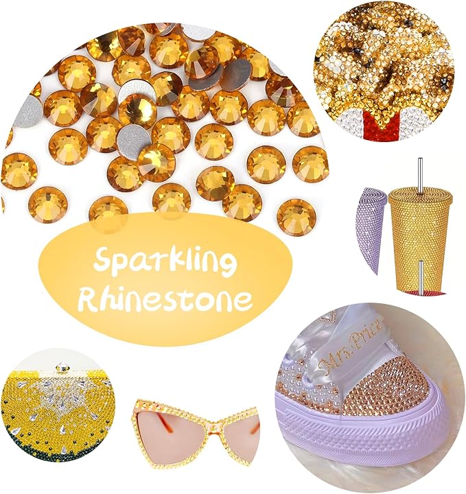 10000PCS Gold Yellow Rhinestones Bulk, Flat Back Crystal Glass Stone Round Gems,SS10, 2.7-2.9mm