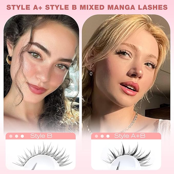 Manga Lash Clusters Kit Wispy Eyelashes Cluster & Spiky-tip Individual Lashes Mixed Cluster Eyelash Extensions Kit 200pcs DIY Lashes Extension Kit C Curl Lash Clusters Wispy Anime Lash Kit