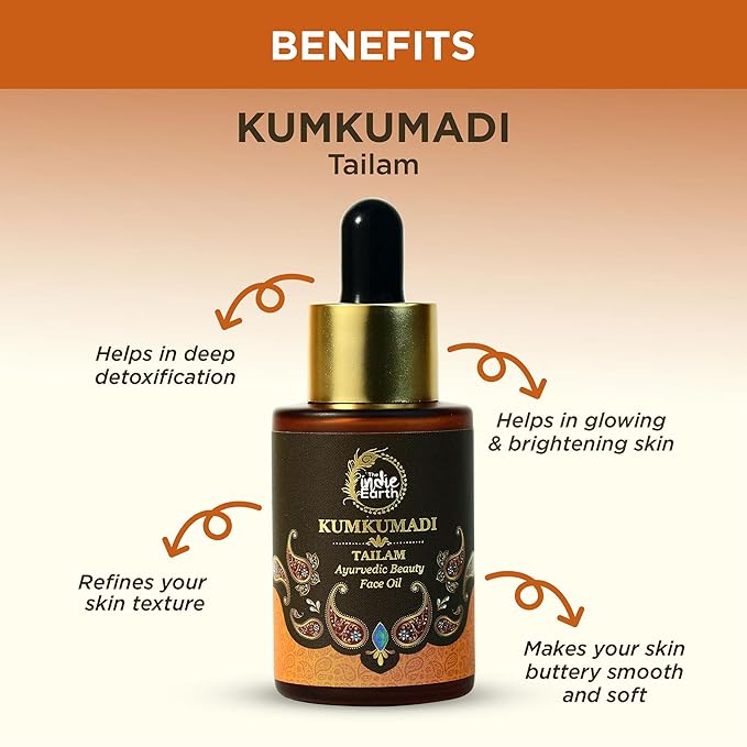 Kumkumadi Tailam 30 ml | Ayurvedic Beauty Face Oil | Night Serum for Brighter, Glowing & Younger-Looking Skin with Turmeric, Saffron & Indian Lotus