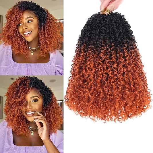 COOKOO 8 Inch Pre Twisted Ombre Yanky Twists Crochet Hair 8 Bundles/Lot Pre-looped Yanky Twists Hair with Curls Bohemian Spring Twist Crochet Hair Passion Twist Crochet Braiding Hair for Women 1B/24C#