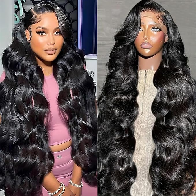 200% Density 13x6 Body Wave Lace Front Wigs Human Hair 36 Inch 13x6 HD Transparent Lace Front Wigs Human Hair Pre Plucked Glueless Human Hair Wigs for Black Women Frontal Wigs Black Wigs Human Hair