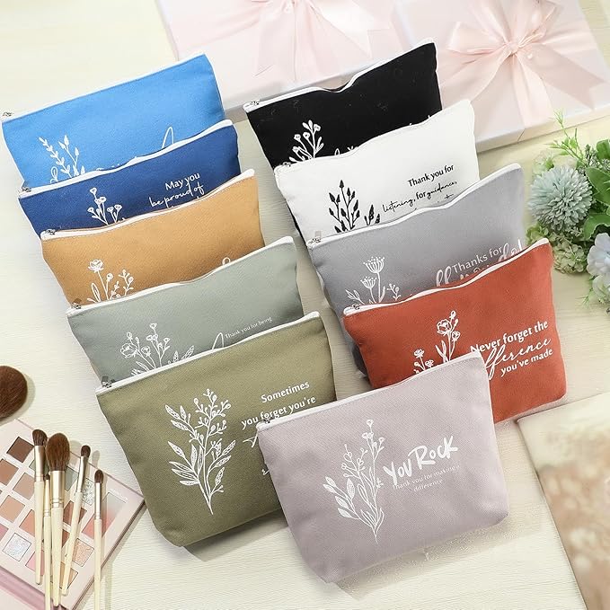 Sieral 20 Pcs Canvas Makeup Bags Bulk Inspirational Cosmetic Bag Pouch with Zipper for Women Employee Appreciation Thank You Gifts for Volunteer Teacher Nurse Assistant Mom Gifts(Boho Flower)