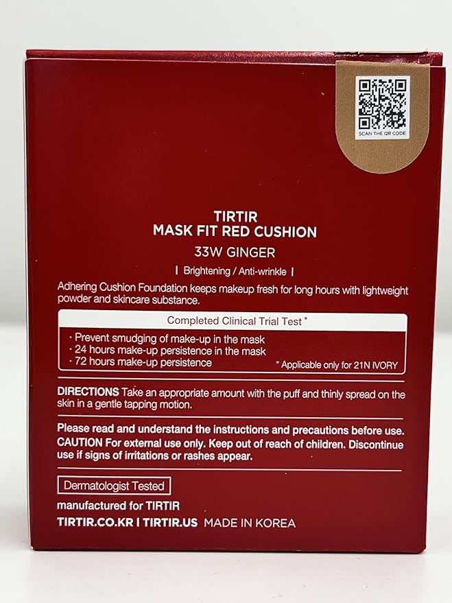 TIRTIR Mask Fit Red Cushion Foundation | Full coverage, Weightless, Skin fit, Satin Glow Finish, Korean Makeup Cushion Foundation (#33W Ginger, 0.63 Fl Oz)