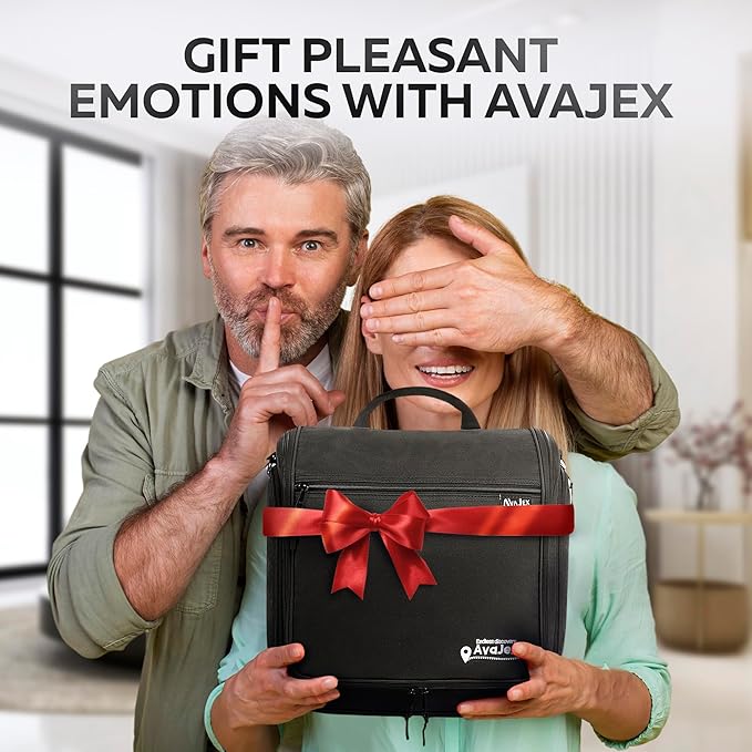 AvaJex Extra Large Hanging Travel Toiletry Bag for Men and Women - Cosmetic Travel Bag With Shoulder Strap - Waterproof Hygiene Bag with Metal Xxl Swivel Hook and 19 Compartments for Toiletries