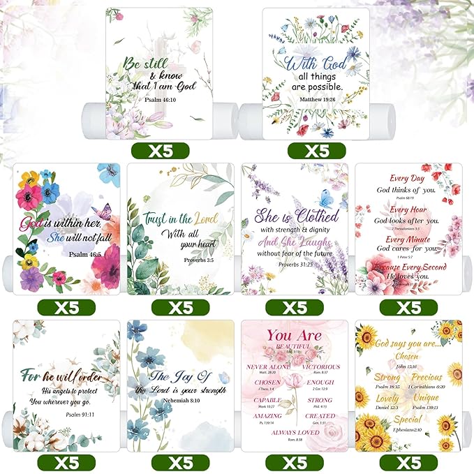 50 Pack Lip Balm Religious for Women Lip Balm with Scripture Bulk Sticks Christian Gifts Faith Bible Verse Scripture Inspirational Gift Party Favors Coworkers 10 Styles Floral
