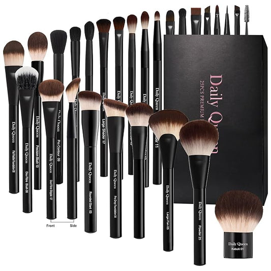 Makeup Brush Set 25 pcs Black Professional Kabuki Powder Concealers Eye shadows Blush Eyeliner Eyebrow Contour Eye blending Brushes