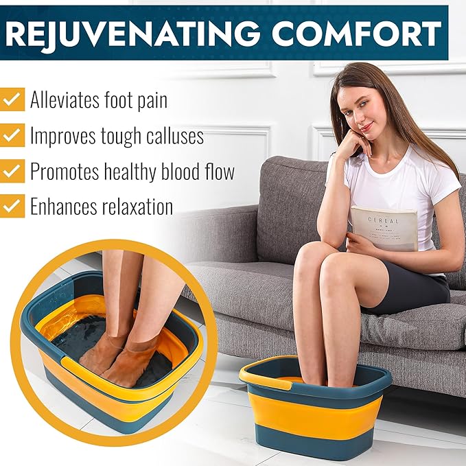 Advanced Collapsible Foot Spa Portable Pedicure Tub with Acupressure Points, Lightweight and Compact, Blue & Orange
