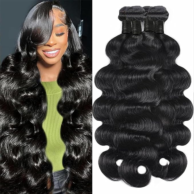 Body Wave 4 Bundles Human Hair 26 24 22 20 Inch 100% Unprocessed Brazilian Human Hair Weave Bundles Thick Raw Vigin Hair Bundles Long Hair Extensions Natural Color For Black Women