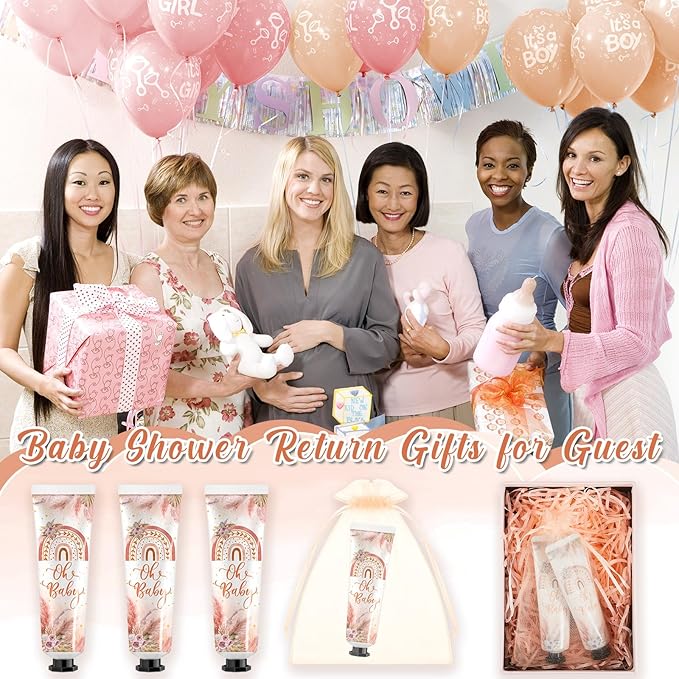 48 Sets Baby Shower Hand Cream Bulk Bohemia Baby Shower Favors Bridal Thank You Hand Cream for Guests Travel Size Lotion with Organza Bags