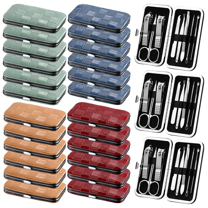 24 Sets Manicure Bulk Mothers Day Gifts Professional Nail Care Kit Nail Clippers Kit 8 in 1 Stainless Steel Pedicure Set with Travel Case Portable Grooming Kits for Men Women Friends(Classic)