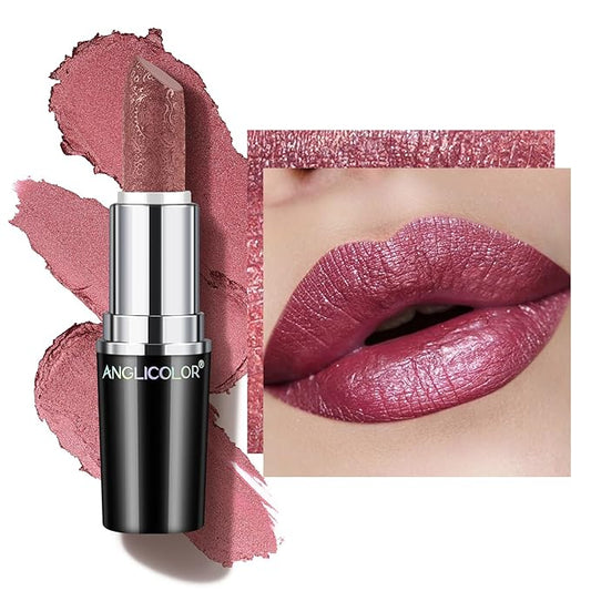 Glitter Metallic Plum Lipstick,High Impact Lipcolor,Lightweight Hydrating Formula Smooth and Non-Sticky,Rose Lipstick For Women,Full-Coverage Lip Makeup (03 LOVE PARTICLE, 4g)