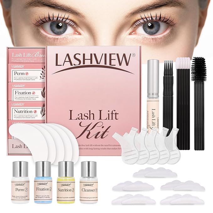 LASHVIEW Lash Lift Kit, Eyelash Perm Kit, Professional Eyelash Curling Lash Extension Set,Lash Curling, Semi-Permanent Curling Perming Wave Suitable For Salon