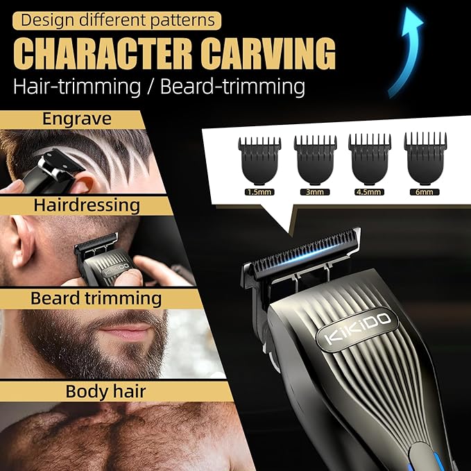 KIKIDO Professional Hair Clippers for Men,USB Rechargeable Hair Trimmer,Men's Grooming Kit for Hair, Face, Beard, for Barbers Shop & Home Use