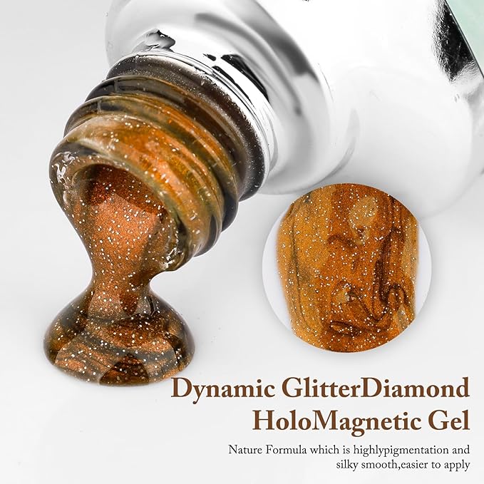 Crushed Diamond Cat Eye Gel Nail Polish with Magnet Stick, 15ml Holographic Glitter Gel, Ideal for DIY Nail Art, Mystical Onyx