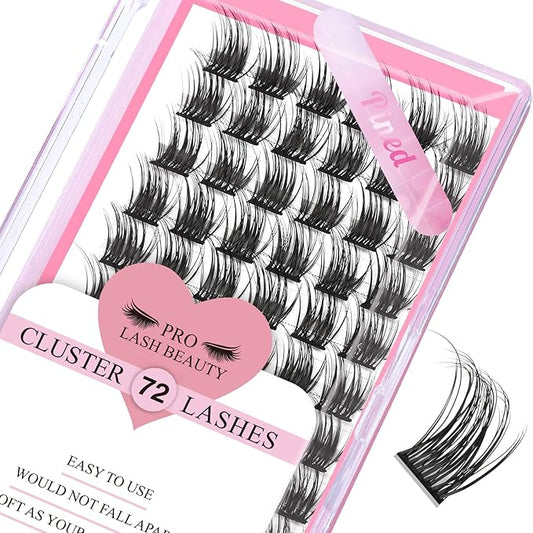 Cluster Lashes, 72 Pcs Individual Lashes, Lash Clusters DIY Eyelash Extension, Super Thin Band Reusable Soft & Comfortable (Pined-D-10mm)