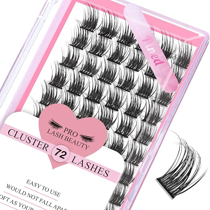 Cluster Lashes, 72 Pcs Individual Lashes, Lash Clusters DIY Eyelash Extension, Super Thin Band Reusable Soft & Comfortable (Pined-D-10mm)