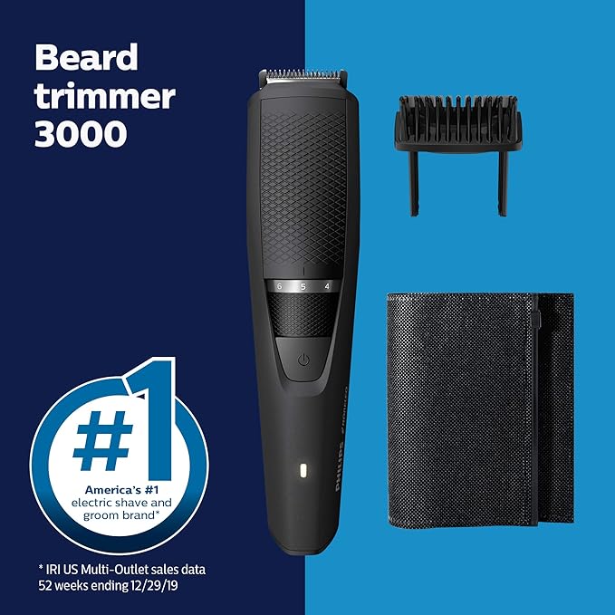 Philips Norelco Beard Trimmer and Hair Clipper - Cordless Grooming, Rechargeable, Adjustable Length, Beard Trimmer and Hair Clipper - No Blade Oil Needed - BT3230/41