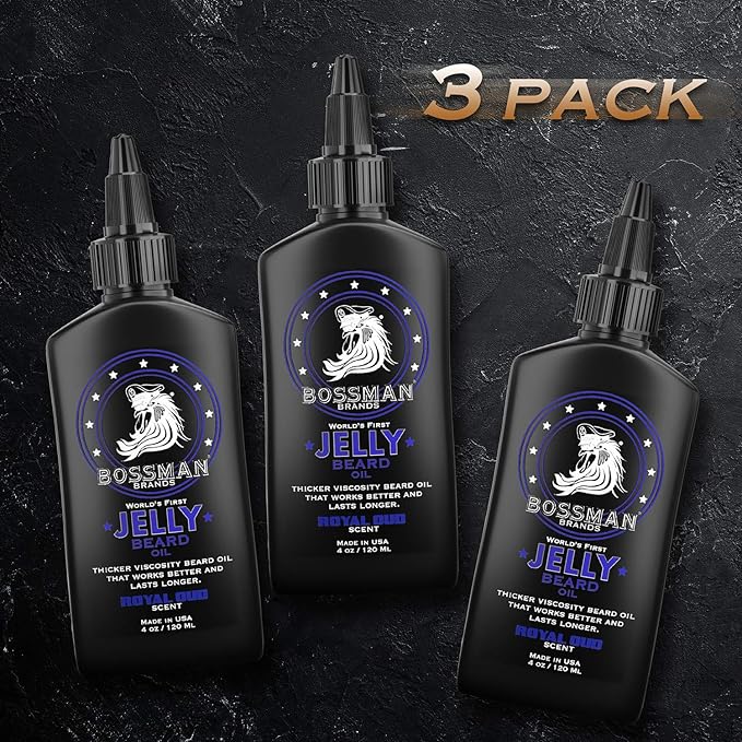 Bossman Jelly Beard Oil for Men - 3 Pack (12 oz in Total, Royal Oud Scent) – Softens, Moisturizes & Conditions with Natural Ingredients