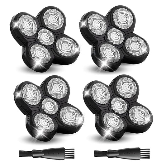 4 Pack Shaver Replacement Blades Compatible with Freedom Head Electric Razor Shaving, 5 Blades Shaver Replacement Heads for Head Shavers for Bald Men, Replacement Blades for Head Shaver Kit, 2 Brush