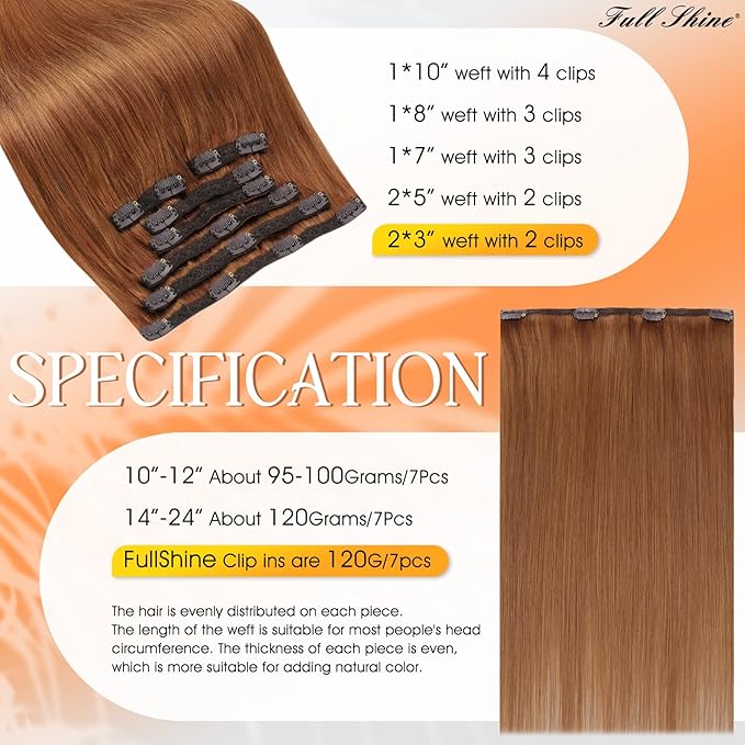 Full Shine Auburn Hair Extensions Real Human Hair Clip ins Straight Thick Clip in Human Hair Extensions for Women Auburn Brown Remy Hair Extension Full Head 18 Inch 7 Pcs 135 G