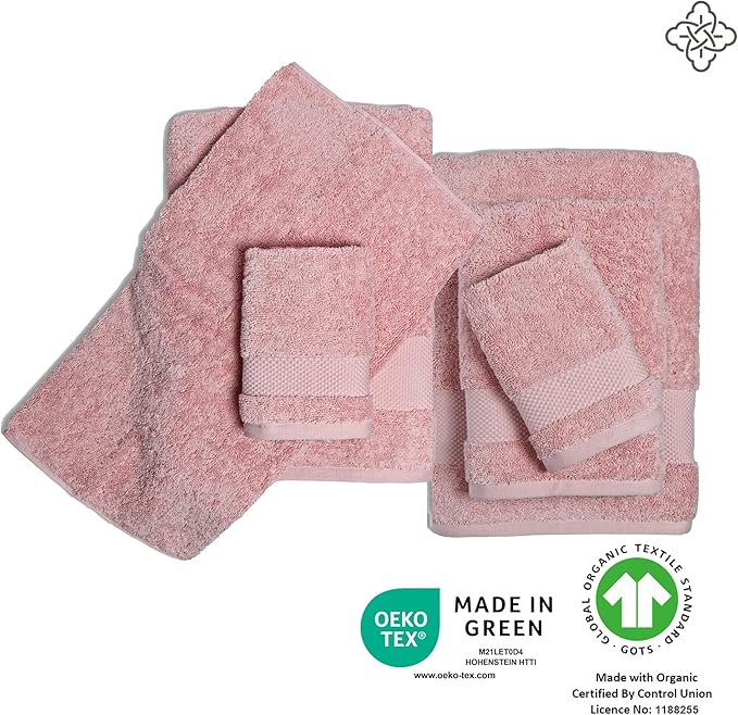 BIOWEAVES 100% Organic Cotton 700 GSM Luxury Bath Towels for Bathroom 30" x 58" GOTS Certified - Dusty Pink, Pack of 2