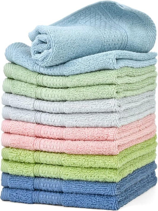 Cleanbear Wash Cloths Soft Bathroom Washcloths for Body and Face, Wash Cloth with Assorted Colors Bulk Face Cloths 13 by 13 Inches (12 Pieces 6 Colors)