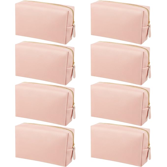 8 Pcs Makeup Bag Pu Leather Cosmetic Pouch Waterproof Small Toiletry Bag Portable Cosmetic Organizer Water Resistant Storage Purse for Lady Women Daily Storage Travel Organizer (Pink,Medium)
