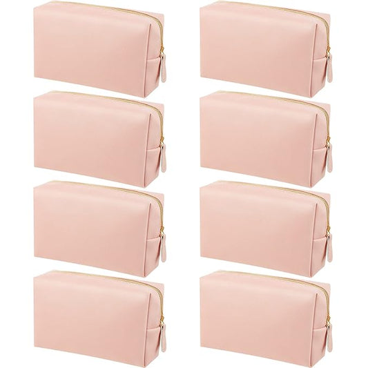 8 Pcs Makeup Bag Pu Leather Cosmetic Pouch Waterproof Small Toiletry Bag Portable Cosmetic Organizer Water Resistant Storage Purse for Lady Women Daily Storage Travel Organizer (Pink,Medium)