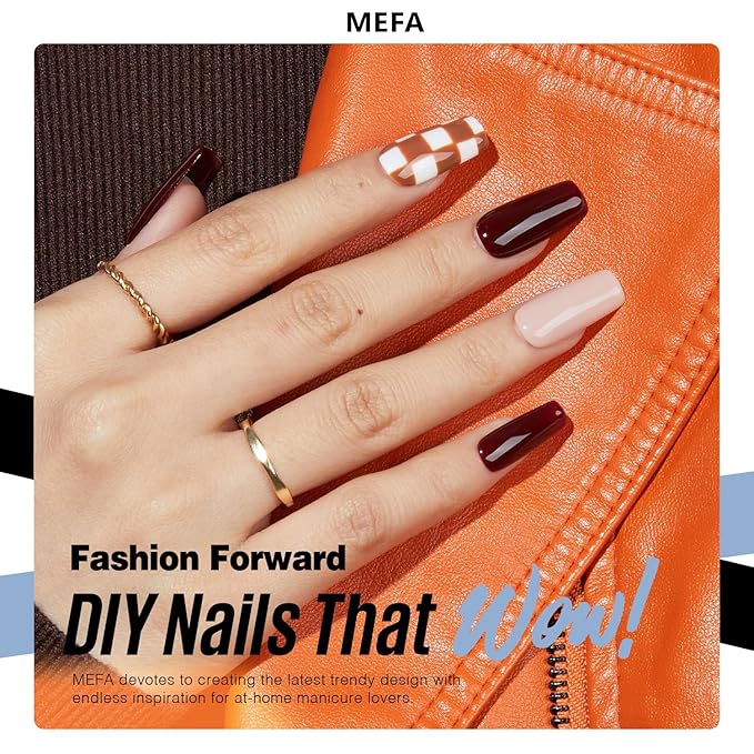 MEFA Gel Nail Polish Set, 12 Colors Orange Burgundy Red Gel Polish Set Flash Dark Red Glitter Nail Polish Shimmer Nude Brown Blue Yellow Nail Gifts for Women Girl DIY Salon Home Spring Summer