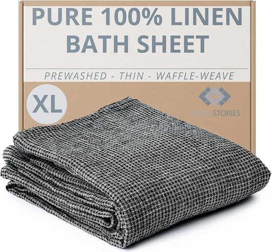 100% Linen Bath Sheet Towel - 36x72-inches - Waffle Weave Black-Natural Oversized Bath Towels - Lightweight Absorbent Thin Beach Towel Quick Dry XL Travel Towel Extra Large