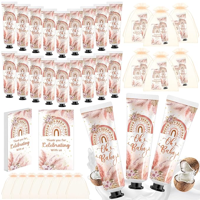 24 Sets Baby Shower Hand Cream Bulk Bohemia Baby Shower Favors Bridal Thank You Appreciation Hand Cream for Guests Travel Size Lotion with Organza Bags