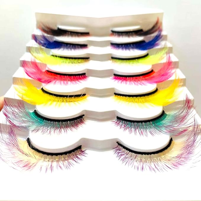 Sunniess Ombre Colored Lashes Cateye Eyelashes Fluffy Wispy Fake Lashes for Halloweens Cosplay Party Stage Make up Faux Mink False Eyelashes 7 Pairs (7ce-00)