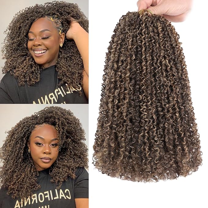 COOKOO 8 Bundles/Lot 12 Inch Bohemian Yanky Twist Crochet Hair Mix Blonde Pre-Twisted Crochet Passion Twist Hair with Curls Pre Looped Small Curly Twist Crochet Hair for Senegalese Twist Braids 4H27#