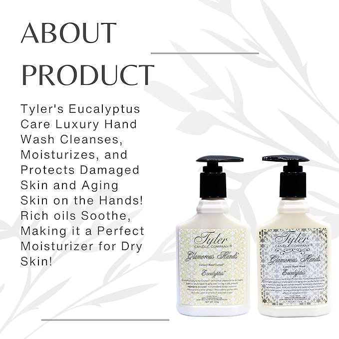 Worldwide Nutrition Bundle: Tyler Eucalyptus Glamorous Hand Wash and Hand Lotion Gift Set - 2 Pack, 8 Oz Scented Pump Bottles for Luxury Skin Care and Multi-Purpose Key Chain