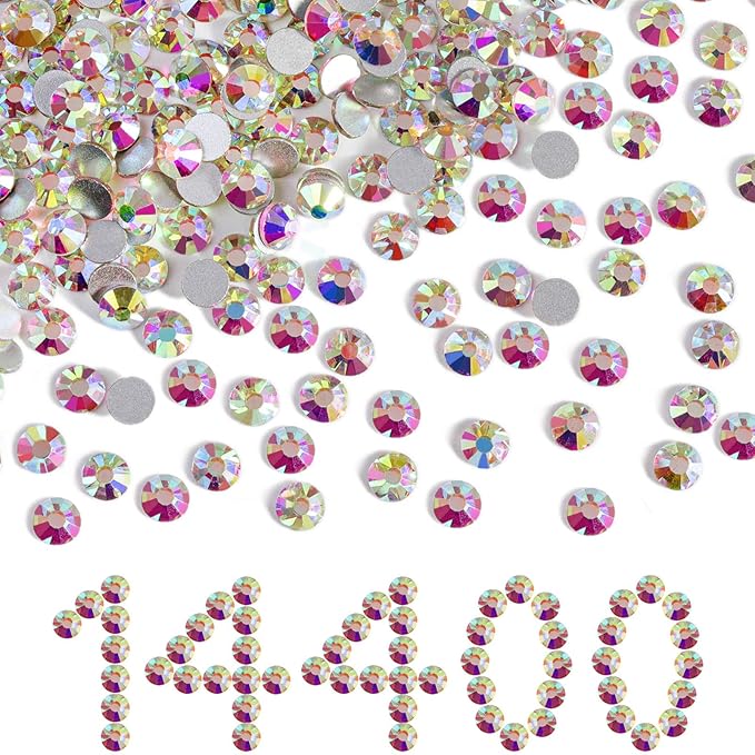 Beadsland Flatback Rhinestones Bulk,14400pcs Crystal AB Rhinestones for Nails Crafts Clothes DIY Decoration, Crystal AB, SS20, 4.6-4.8mm