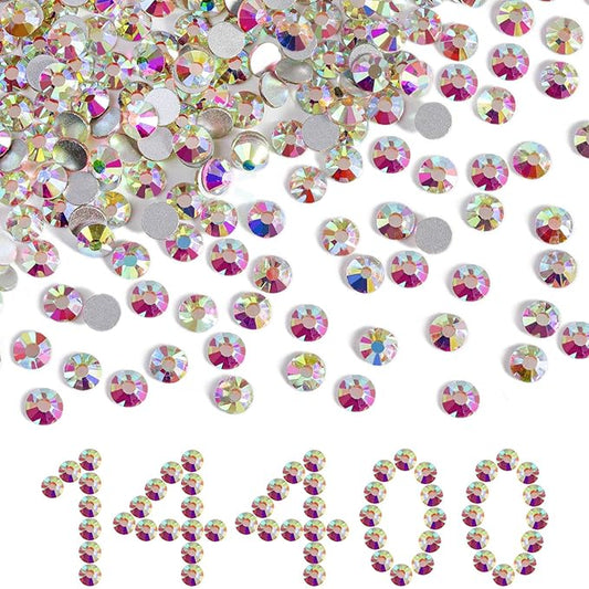 Beadsland Flatback Rhinestones Bulk,14400pcs AB Crystal Rhinestones for Nails Crafts Clothes DIY Decoration, Crystal AB, SS16, 3.8-4.0mm