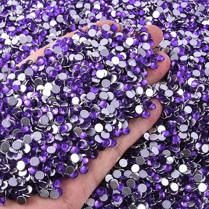 Blinginbox Flatback Rhinestones Bulk,14400pcs Crystal Round Loose Gemstones Glass Rhinestones for Crafts Makeup Nail Art Clothes Shoes DIY Decorations(SS20,4.6-4.8mm,Pure Purple)