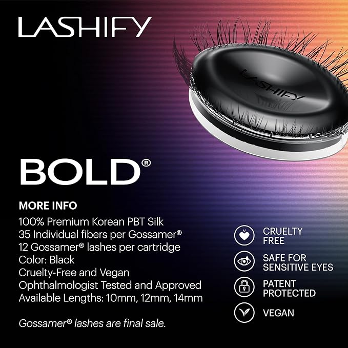 Lashify Bold 14mm Gossamer DIY Eyelash Extensions Refill, Black, Easy False Eyelashes for a Natural Look