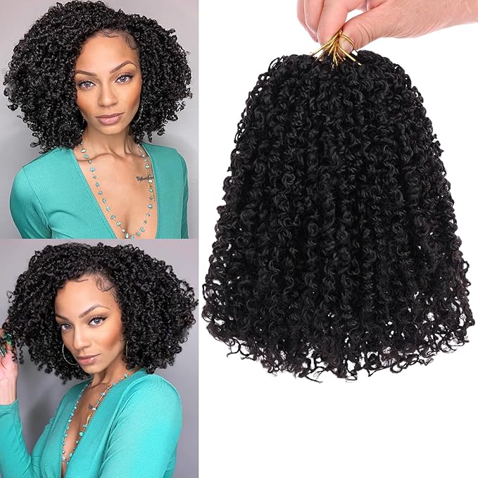 COOKOO 8 Bundles/Lot Bohemian Yanky Twist Crochet Braids Hair 8 Inch Natural Black Pre-Twisted Crochet Passion Twist Hair with Curly Ends Small Curly Twist Crochet Hair for Senegalese Twist Braids 1B#