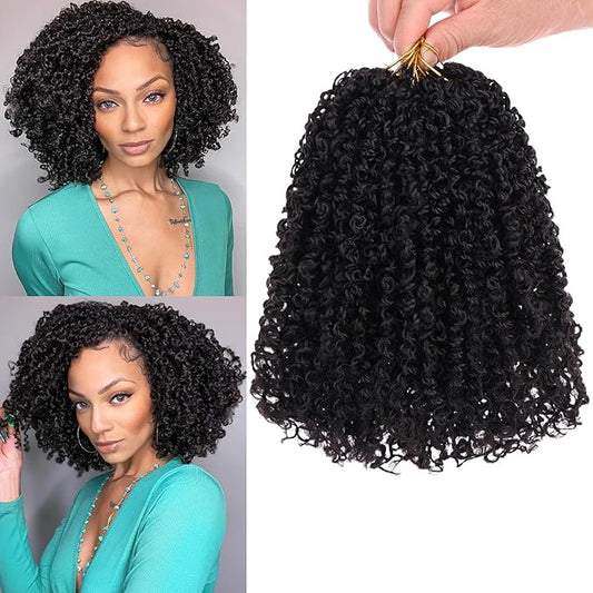 COOKOO 8 Bundles/Lot Bohemian Yanky Twist Crochet Braids Hair 8 Inch Natural Black Pre-Twisted Crochet Passion Twist Hair with Curly Ends Small Curly Twist Crochet Hair for Senegalese Twist Braids 1B#
