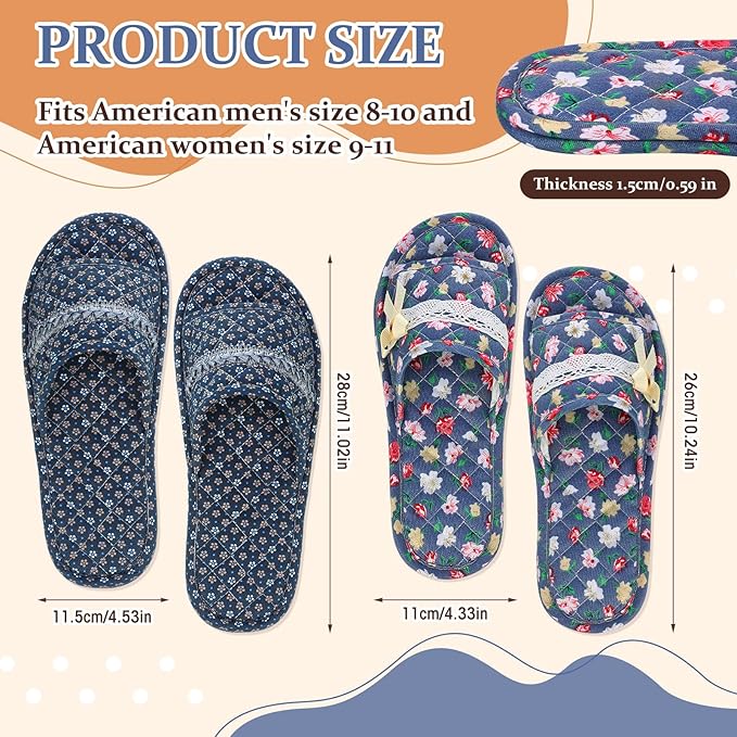 Mepase 8 Pairs Cotton House Indoor Slippers for Guests Washable Home Open Toe Slippers for Women Men