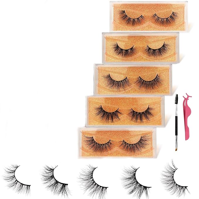 GOO GOO 3D Mink Eyelashes, Daily Type 13mm to 18mm 5 Styles Fake Eyelashes Multipack Real Siberian Mink Fur False Eyelashes Natural Look Hand Made Reusable Eyelashes for Women