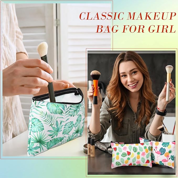 Eccliy 20 Pcs Summer Makeup Bag Cosmetic Bag Canvas Gifts Summer Themed Accessories for Girls Toiletry Pouch with Zipper for Women Party Shopping Home Travel, 8 x 5 Inch