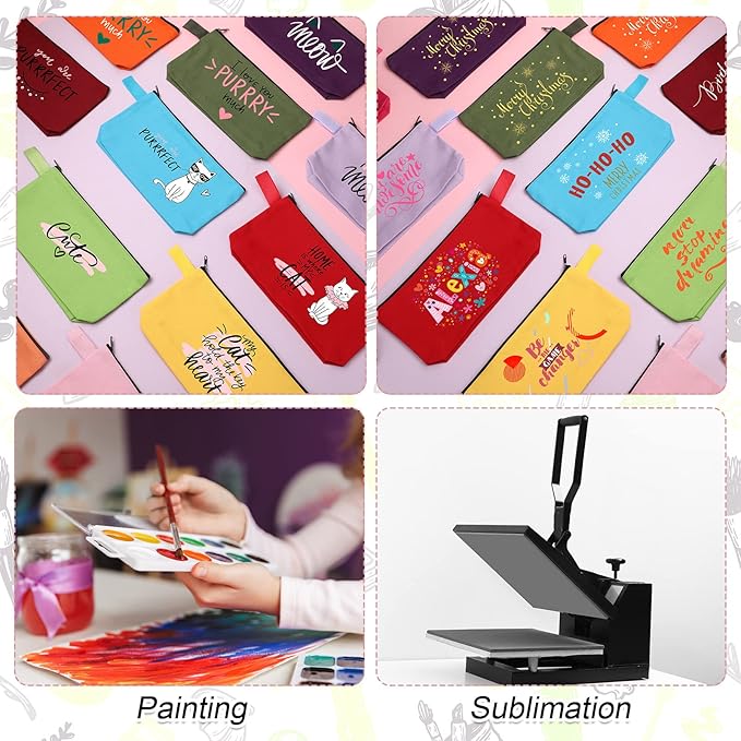 Reginary 60 Pieces Canvas Makeup Bags Bulk End of School Years Gift Cute Travel Cosmetic Pouch Multipurpose Blank Small Toiletry Bag DIY with Zipper for Travel Women Teens,15 Colors(8.6 x 5 x 2 Inch)