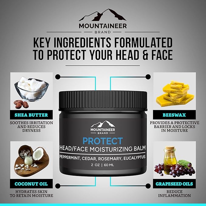 Mountaineer Brand Natural Moisturiser with Fresh & Natural Scent | Bald Head Care for Men | Non-Greasy Scalp and Face Balm | Made in West Virginia | Protect | 2 Pack | 2oz