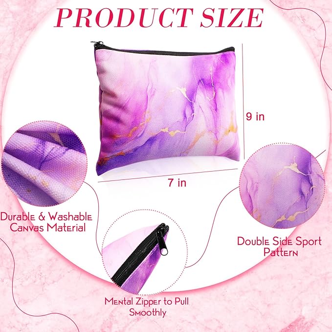 Eccliy 20 Pcs Marble Makeup Bag Cosmetic Bag Canvas Gifts Marble Themed Accessories for Girls Toiletry Pouch with Zipper for Women Party Shopping Home Travel, 9 x 7 Inch