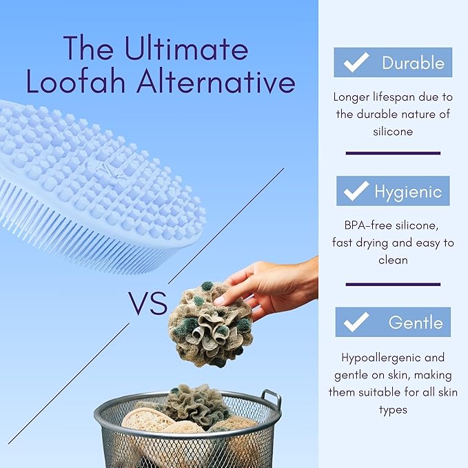 Avilana Body and Face Scrubber Combo – Includes Dual-Sided Body Scrubber and Gentle Face Scrubber – Hygienic, Long-Lasting, and Gentle for Body and Face (Blue with Silver)