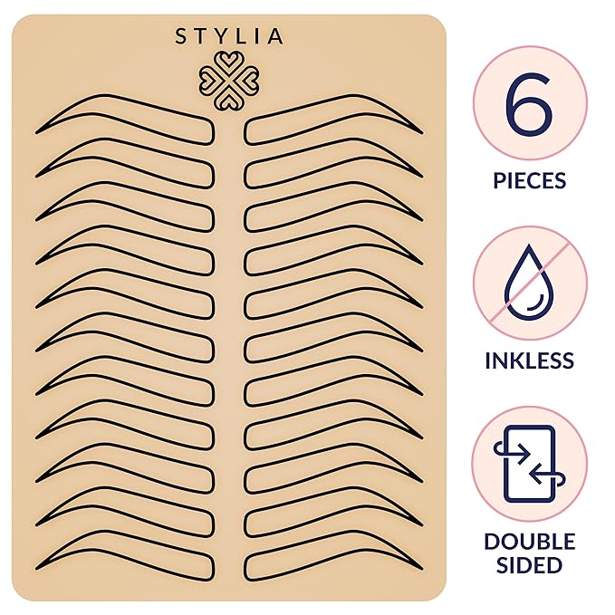 Stylia Microblading Practice Fake Skin Sheet for Eyebrow Tattoo, Fake Skin for Tattoo, Micro Blading Eye Brow Makeup, Tattoo Skin Practice Kit, Tattooing Supplies (5 Black Double Sided +1 Bonus White)