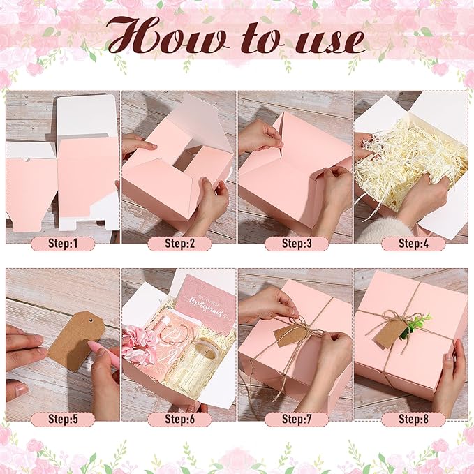 54 Pcs Bridesmaid Proposal Gifts Bridesmaid Box Set Include Bridal Shower Gift Box Makeup Bag Invited Card Glass Cup Lip Balm Scrunchie Hair Knotted Bracelet for Maid of Honor(Pink)